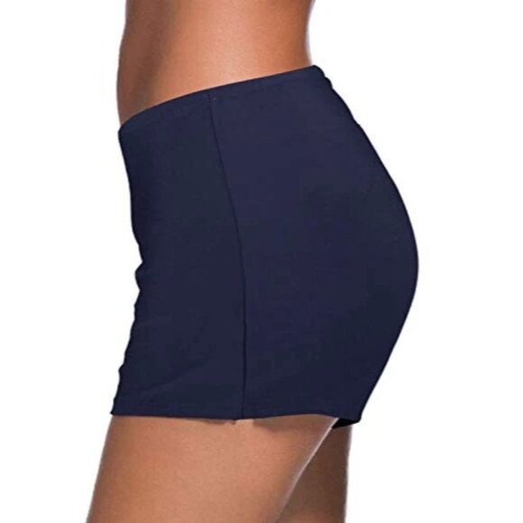 Yonique Blue Mid-Waist Swim Shorts Elastic Waist Tankini Bottoms Size Medium - Picture 2 of 7